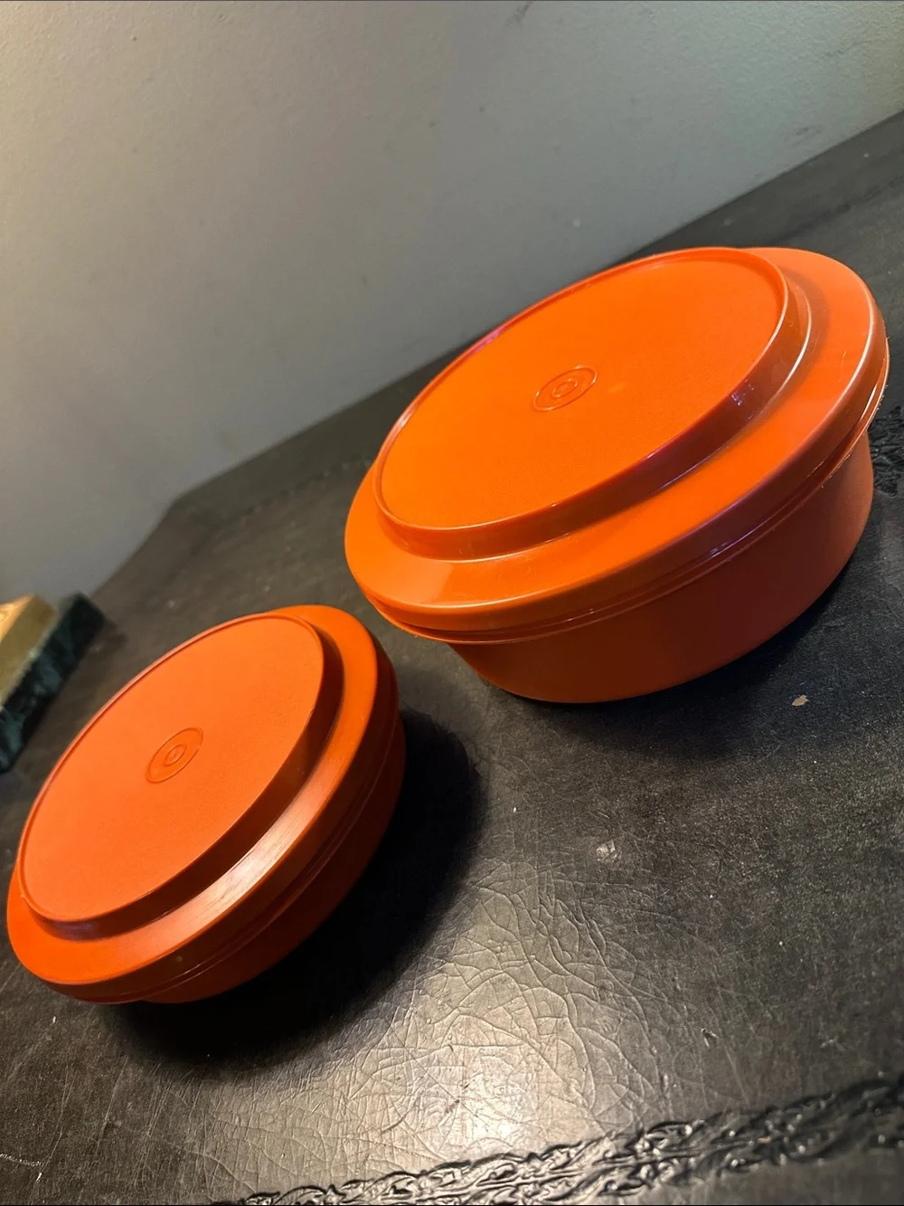 Bright Orange Round Tupperware Storage Containers - Set of 2